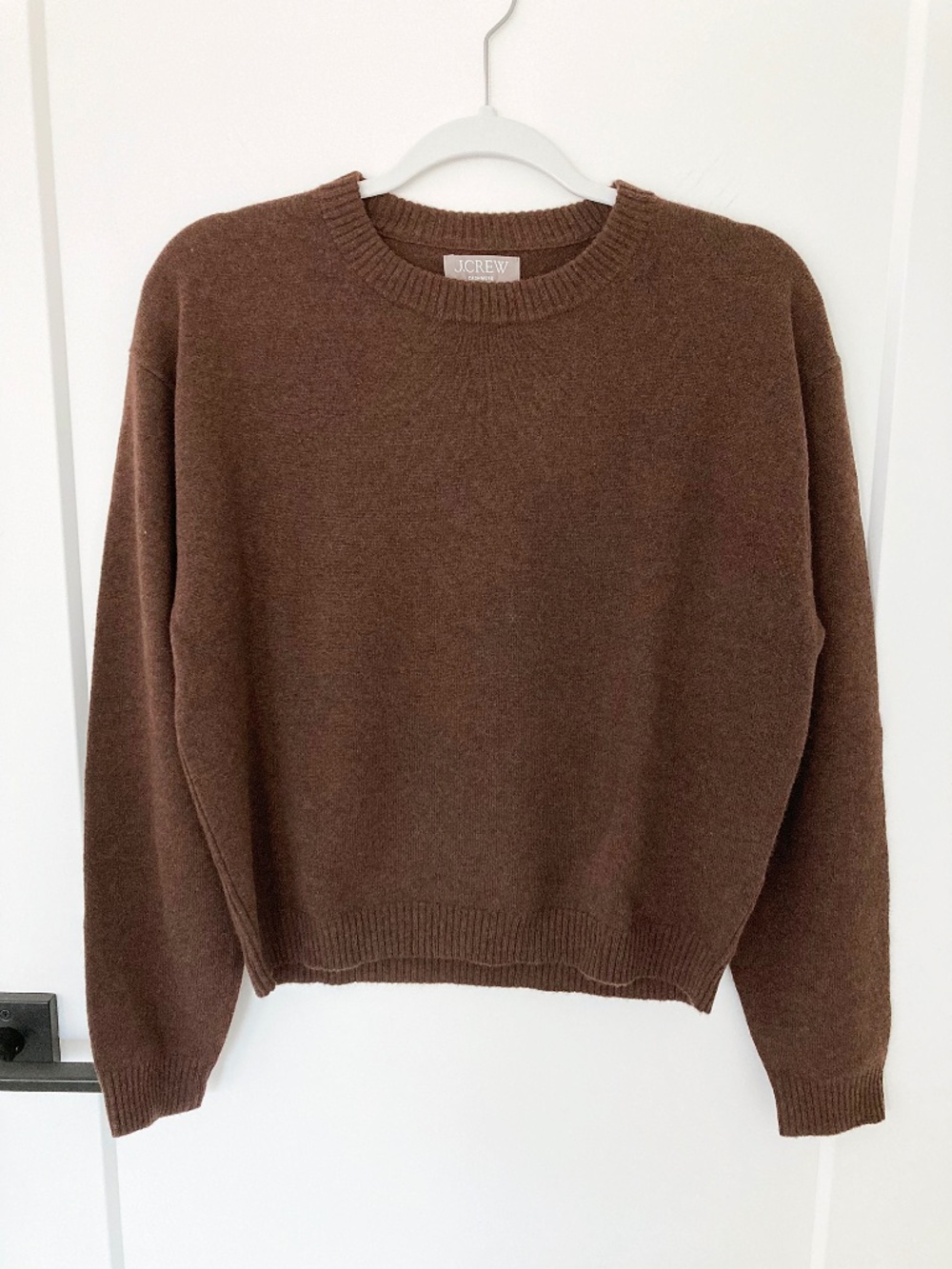 J. Crew Perfect Cashmere Crewneck Sweater in Heather Espresso Brown - S